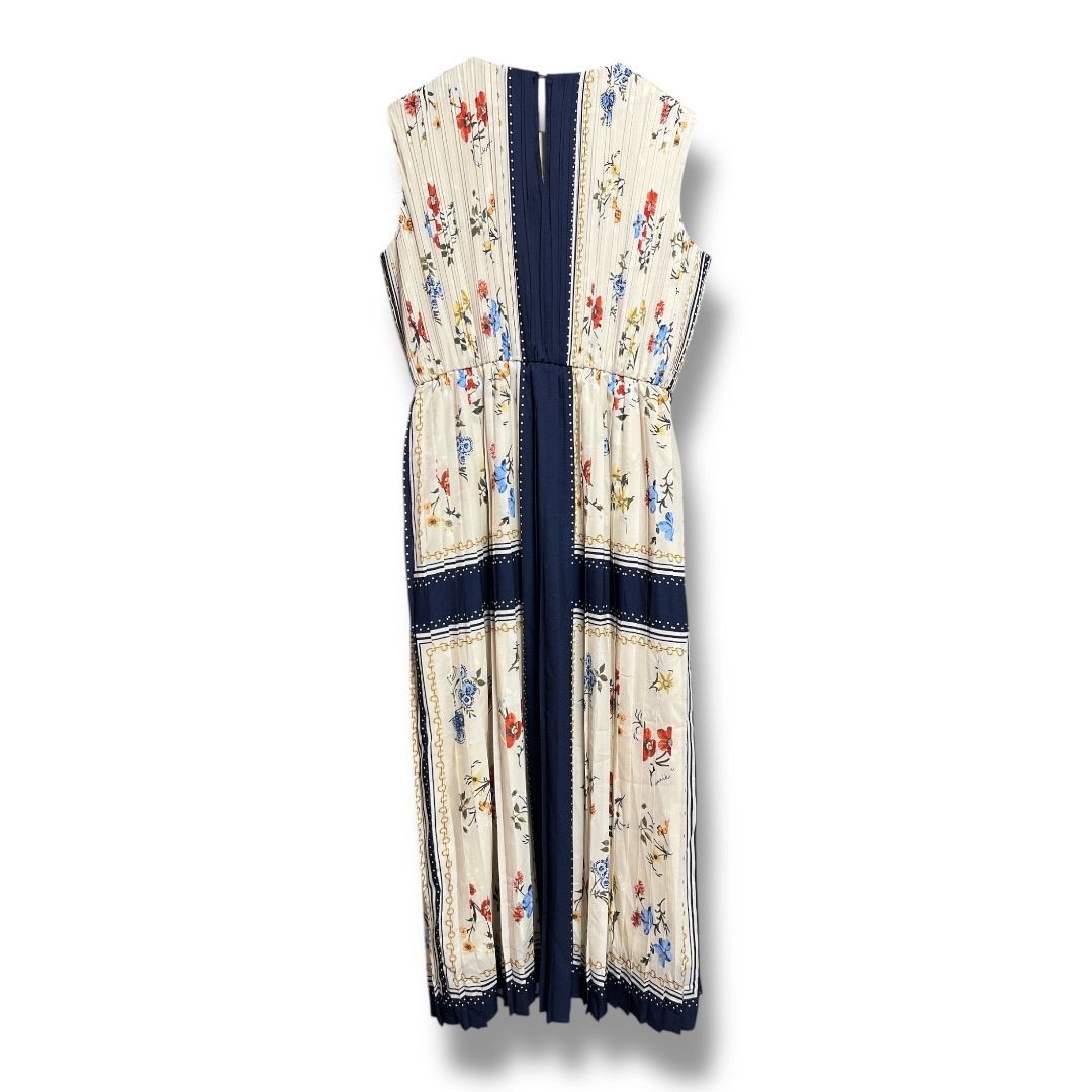 組曲 クミキョク スカーフパネルプリントワンピース ウエストゴム ノースリーブ 定価23980円 2025 SS ロングワンピース レディース ベージュ×ネイビー サイズ11 春 23 No.K 1061