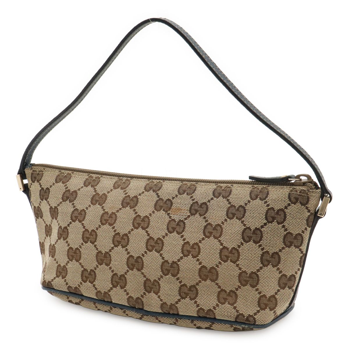 GUCCI グッチ GGキャンバス ポーチ サブバッグ ハンドバッグ パーティーバッグ カーキベージュ ブルー ゴールド金具 07198