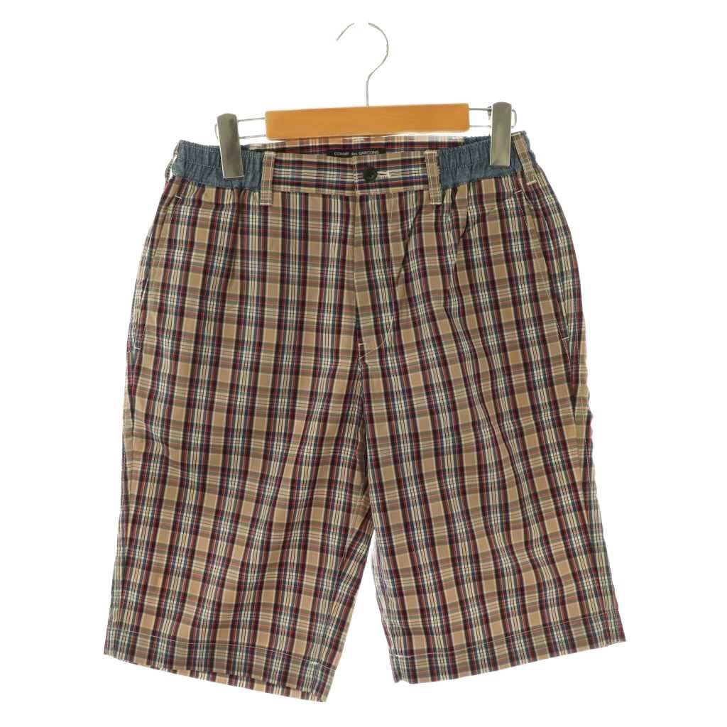 【中古】コムデギャルソンオム HK-P036 AD2012 チェック ハーフパンツ ショートパンツ S グレージュ マルチカラー コムデギャルソンオム COMME des GARCONS HOMME HK-P036 AD2012