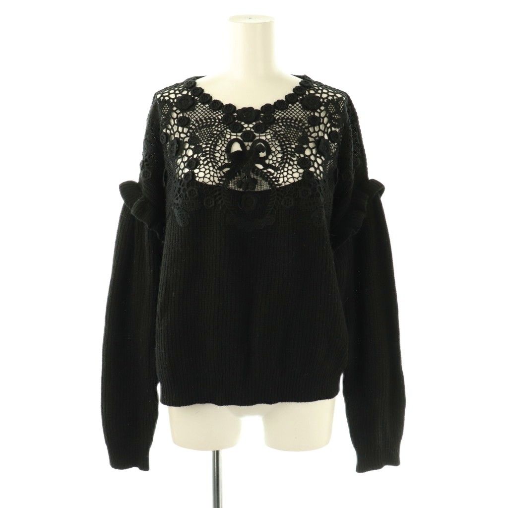 【中古】レッド ヴァレンティノ RED VALENTINO フラワーレース装飾 フリルニット セーター プルオーバー S 黒 レッド ヴァレンティノ RED VALENTINO フラワーレース装飾 フリル