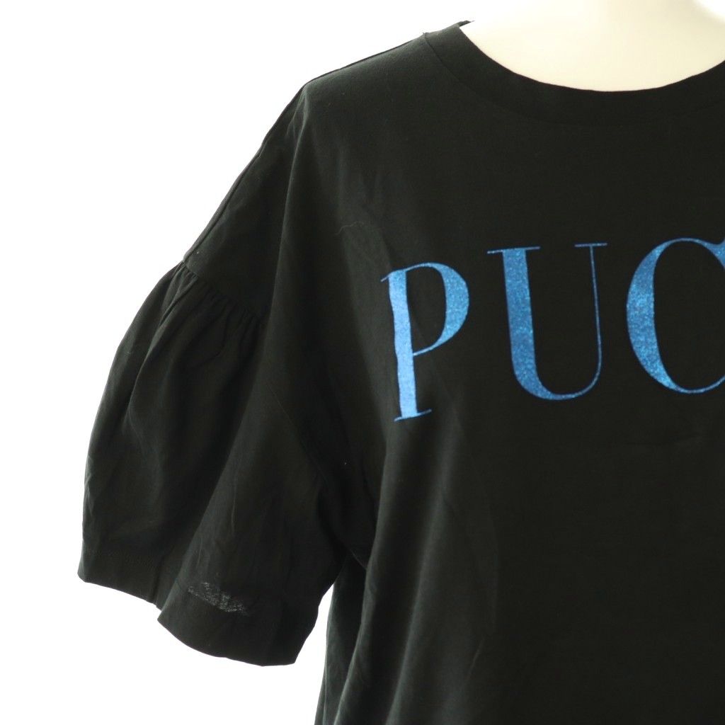  エミリオプッチ EMILIO PUCCI ロゴ ラメ 半袖 Tシャツ カットソー M ブラック ブルー CX OS 半袖(Tシャツ) Tシャツ カットソー
