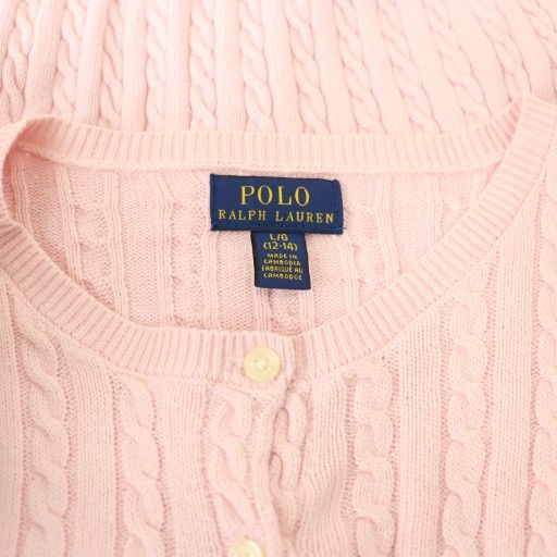  ポロ ラルフローレン POLO RALPH LAUREN キッズ コットンケーブルニットカーディガン L 12-14 ライトピンク CX OS SH その他 トップス