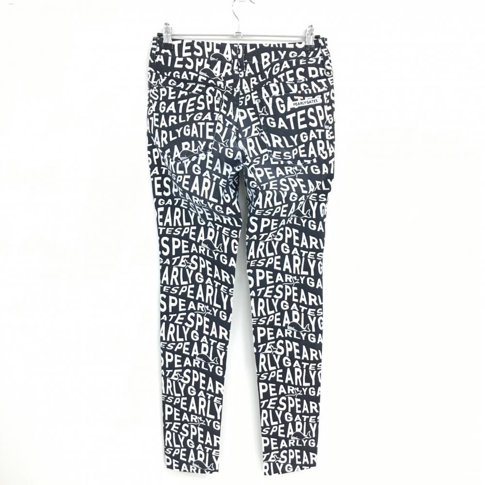 パーリーゲイツ パンツ 黒×白 ロゴ総柄 くじら ストレッチ レディース