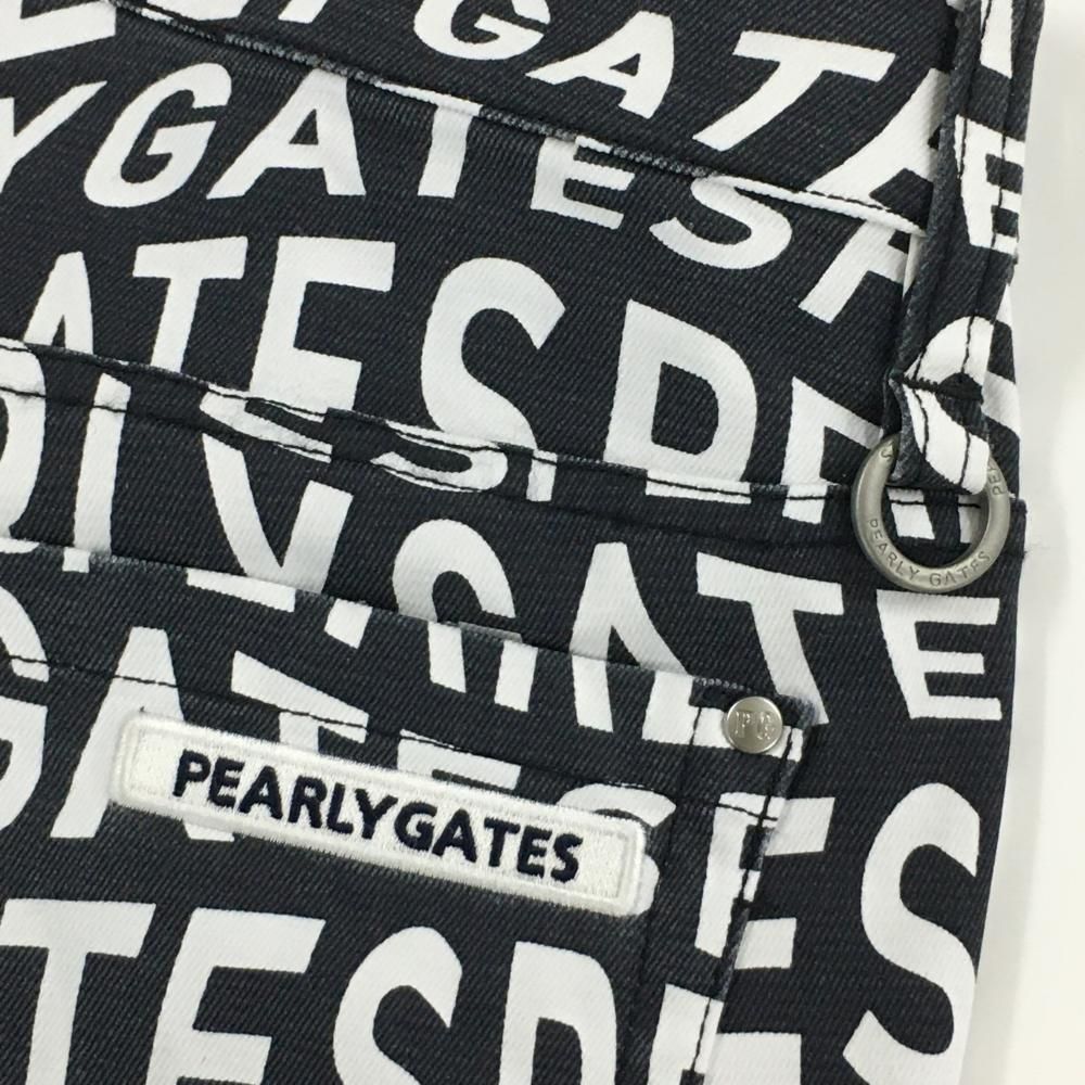 パーリーゲイツ パンツ 黒×白 ロゴ総柄 くじら ストレッチ レディース