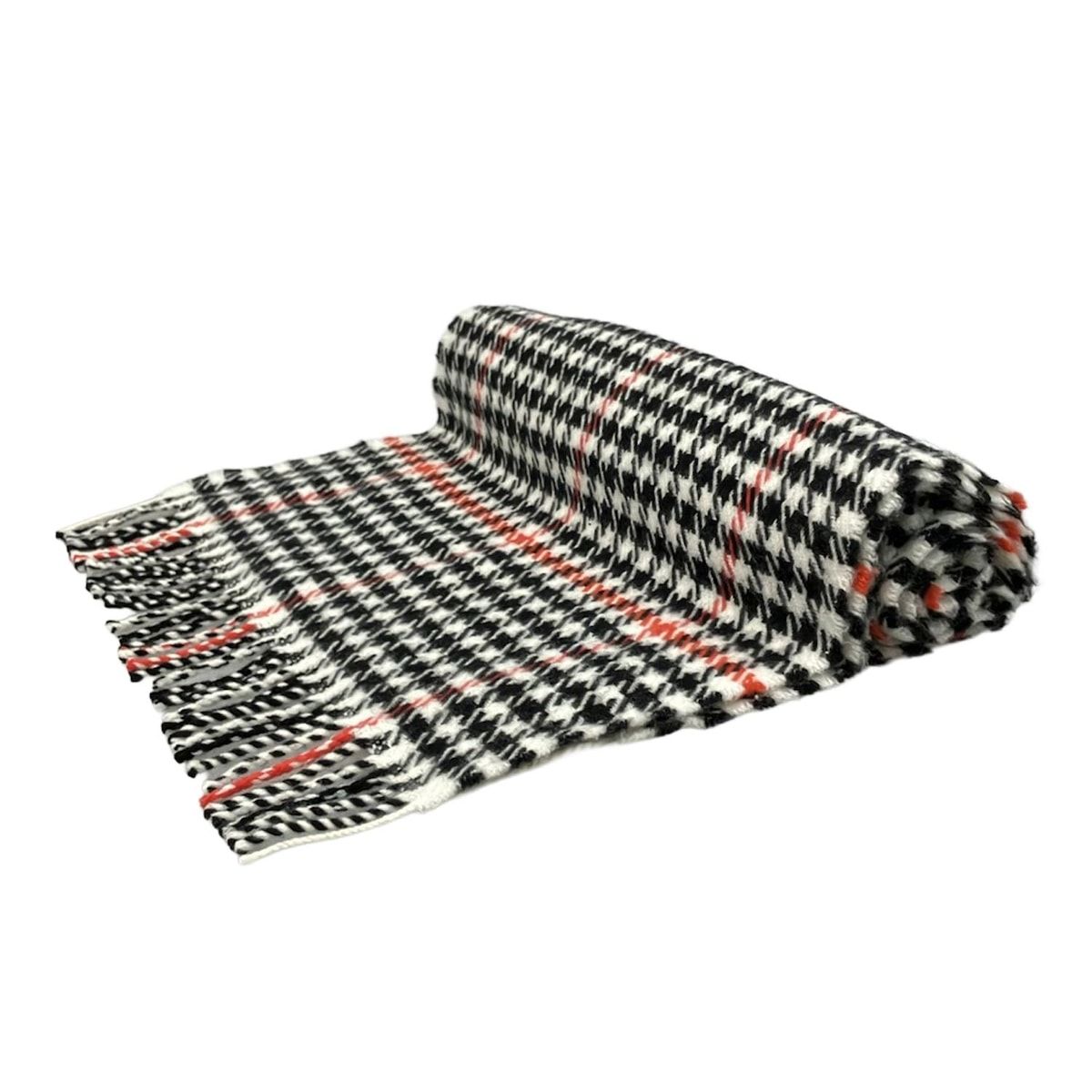 johnstons of elgin ジョンストンズ マフラー - 白×黒×オレンジ 千鳥格子柄 UNITED ARROWSコラボ カシミヤ