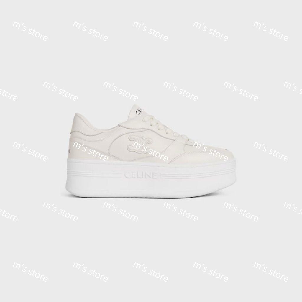 CELINE セリーヌ トリオンフパッチ付き ブロックウェッジ スニーカー オプティックホワイト ホワイト
