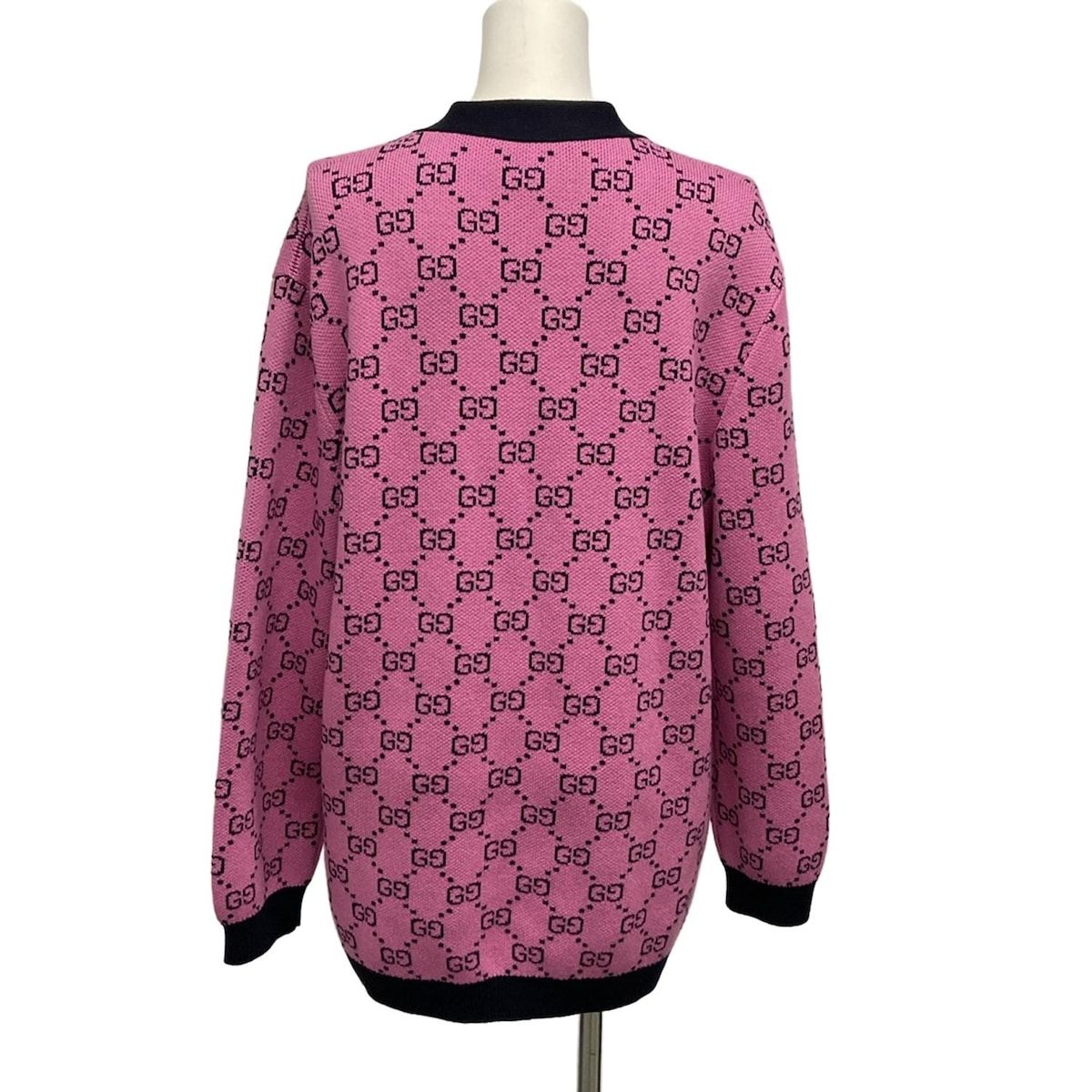 GUCCI グッチ カーディガン サイズS レディース - 662036 XKBXI ピンク×黒 長袖 GG柄 コットン ウール
