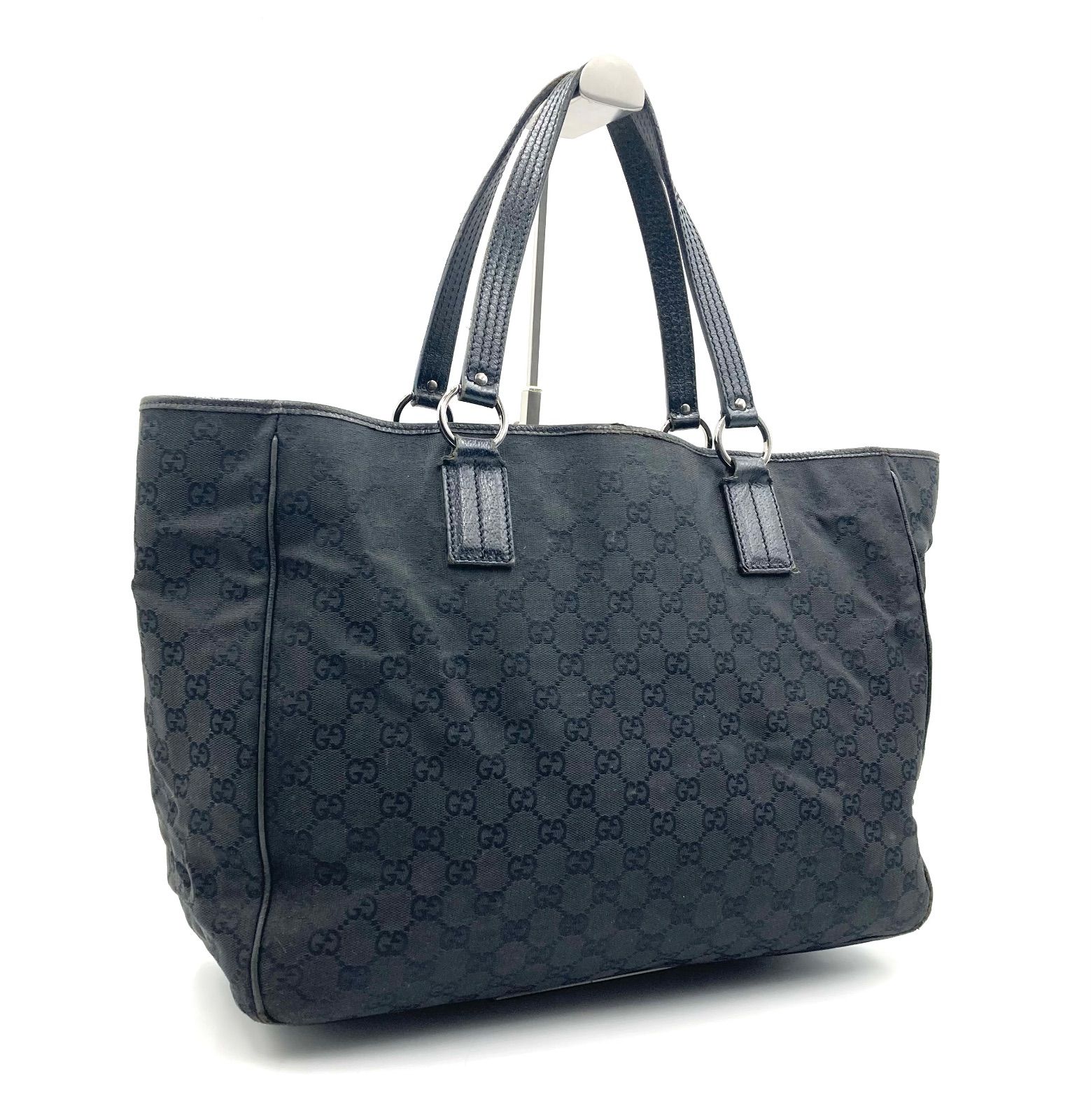 グッチ トートバッグ GGキャンバス レザー 黒 ロゴ型押し イタリア製