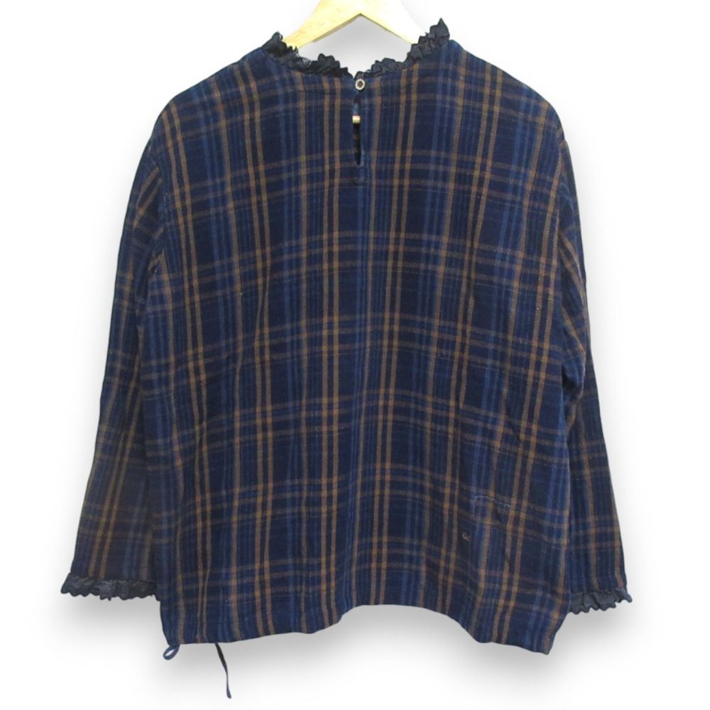 良品 45R フォーティーファイブアール 藍ざっくりネルのフリルTシャツ 