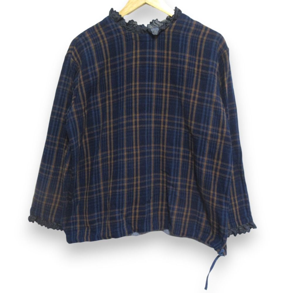 美品 45R 藍ざっくりネルのフリルTシャツ プルオーバー コットン 22AW 美品 45R 藍ざっくりネルのフリルTシャツ プルオーバー コットン 22AW