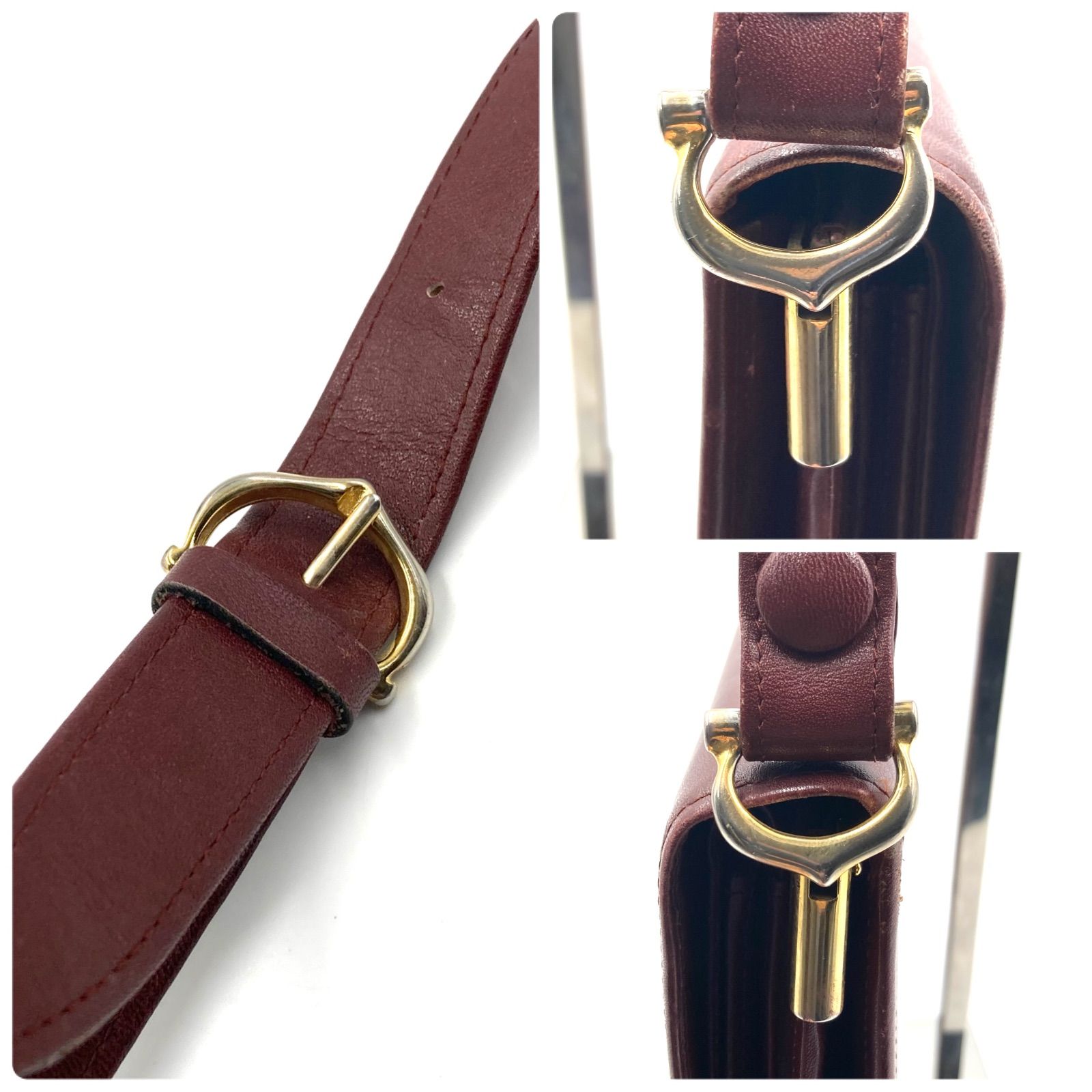 Cartier カルティエ　must de Cartier マストドゥカルティエ　ショルダーバッグ　レザー　本革　ロゴ型押し　ボルドー　ゴールド金具　レディース　ラグジュアリー　高級　ハイブランド