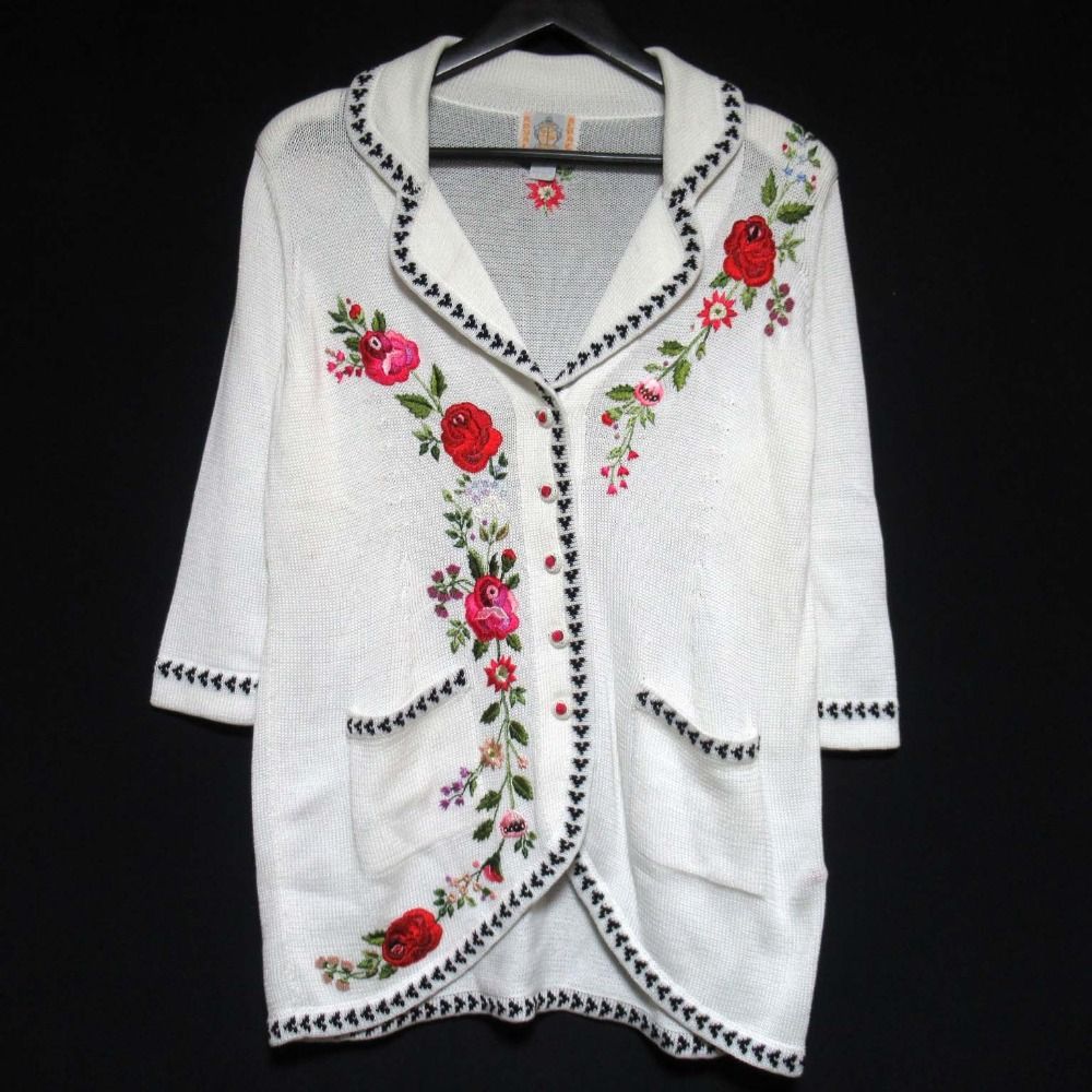 24 ALPACAロイヤルアルパカ 花柄 刺繍 カーディガン 美品 ROYAL ALPACA ロイヤルアルパカ フラワーエンブロイダリー 花柄