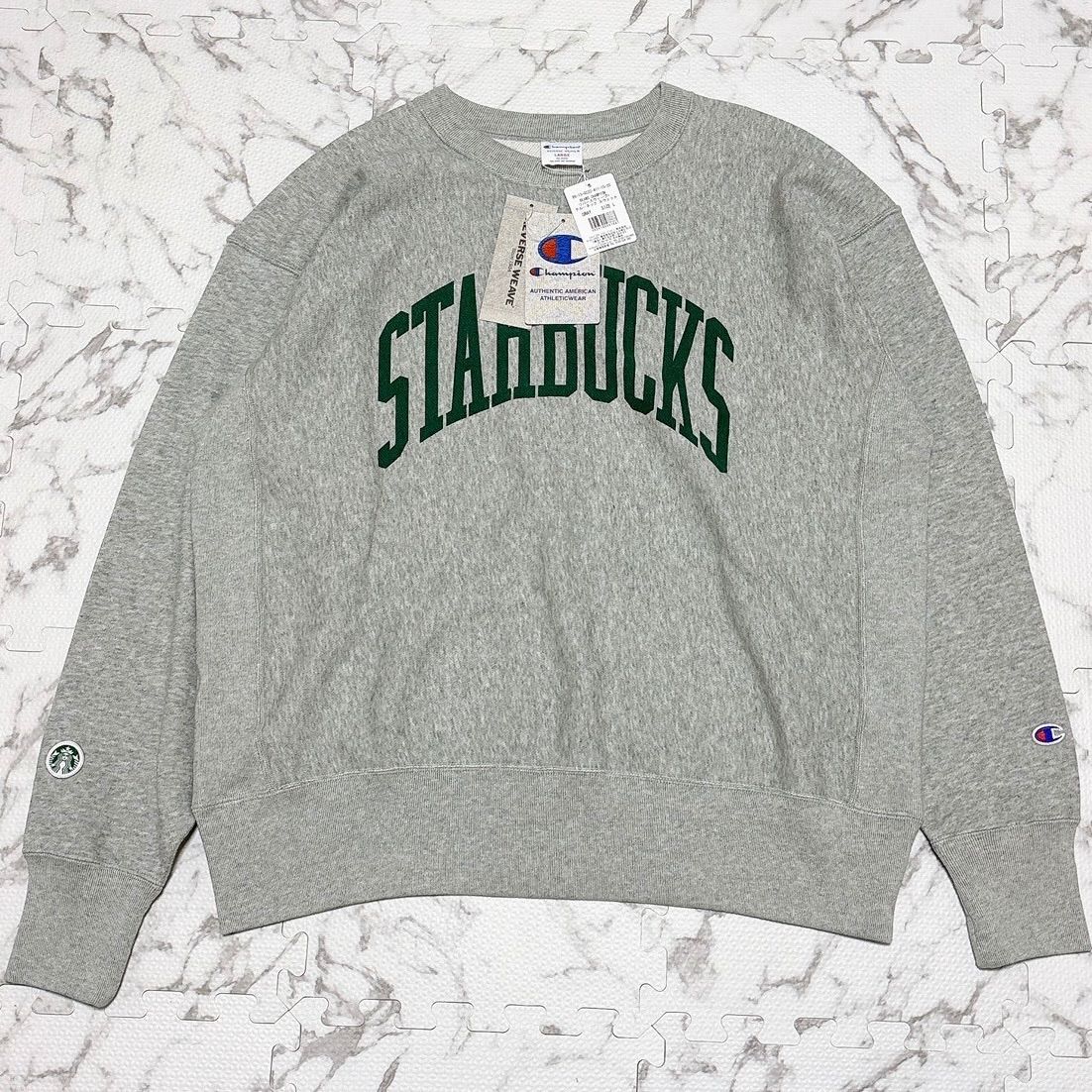 ビームス×スターバックス×チャンピオン　トリプルコラボ　スエットグレー貴重な L ビームス×スターバックス×チャンピオン トリプルコラボ スエットグレー