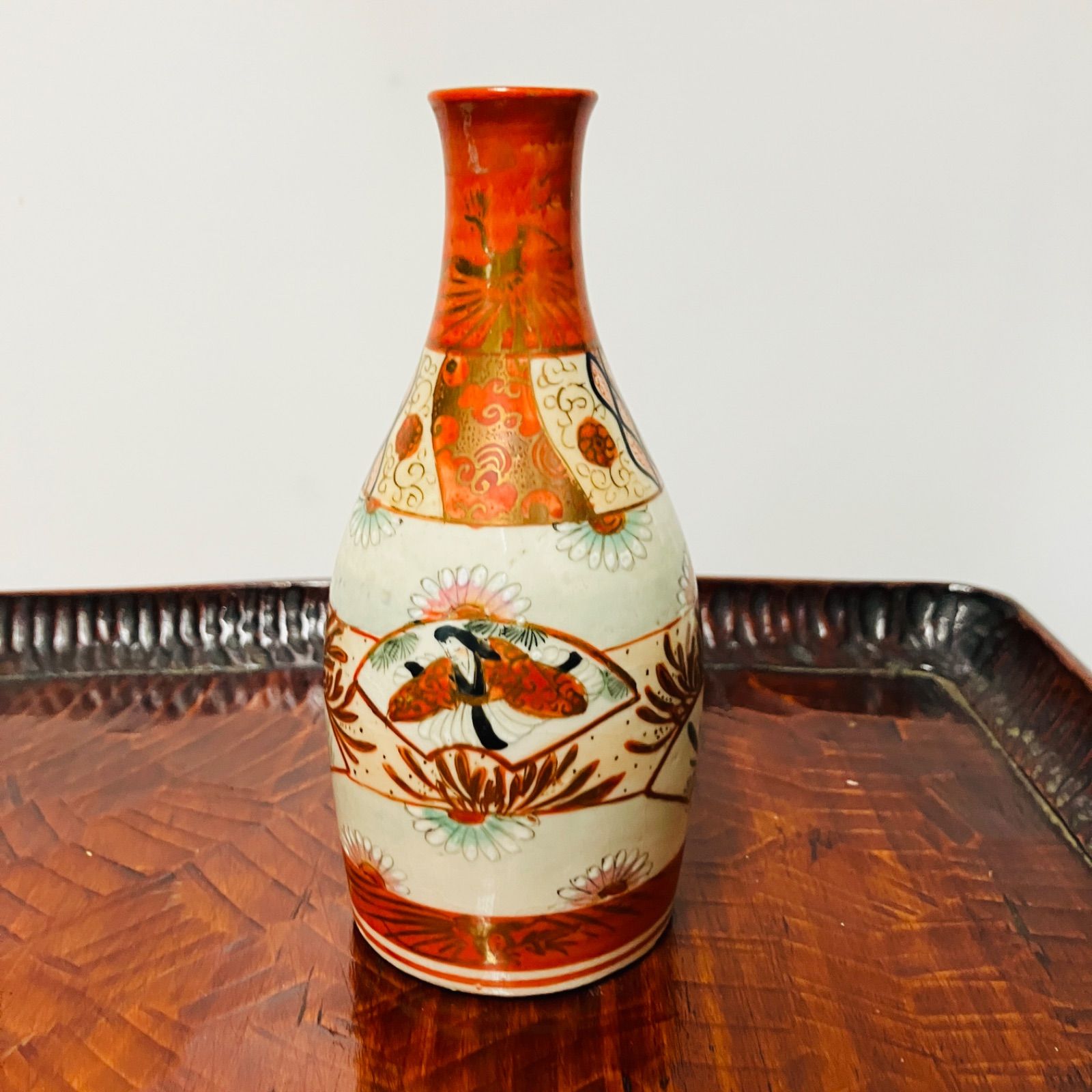 明治期 赤絵九谷徳利 人物と兎の模様 花入にも |雑貨屋えこわっか