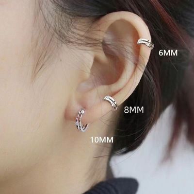 【フープピアス 軟骨ピアス 選べる3サイズ】ワンタッチ ミニピアス 2連 ストーン付き シルバー 6mm/8mm/10mm 両耳セット ヘリックス ロブ thumbnail 2