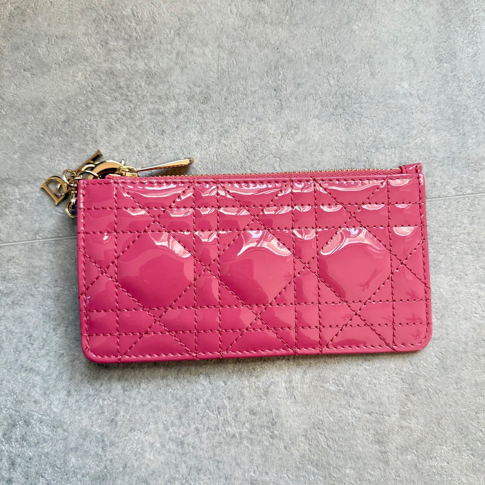 Christian Dior クリスチャンディオール Lady フラグメントケース コインカードホルダー カナージュ パテントレザー ピンク ゴールド