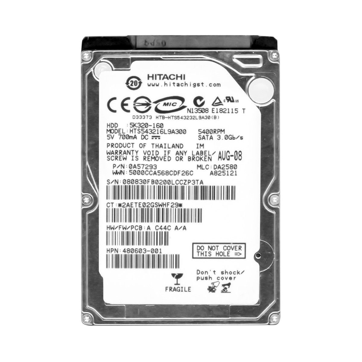 3年保証 HITACHI TravelStar 5 K 320 160 GB 4 8 MB SATA II 2