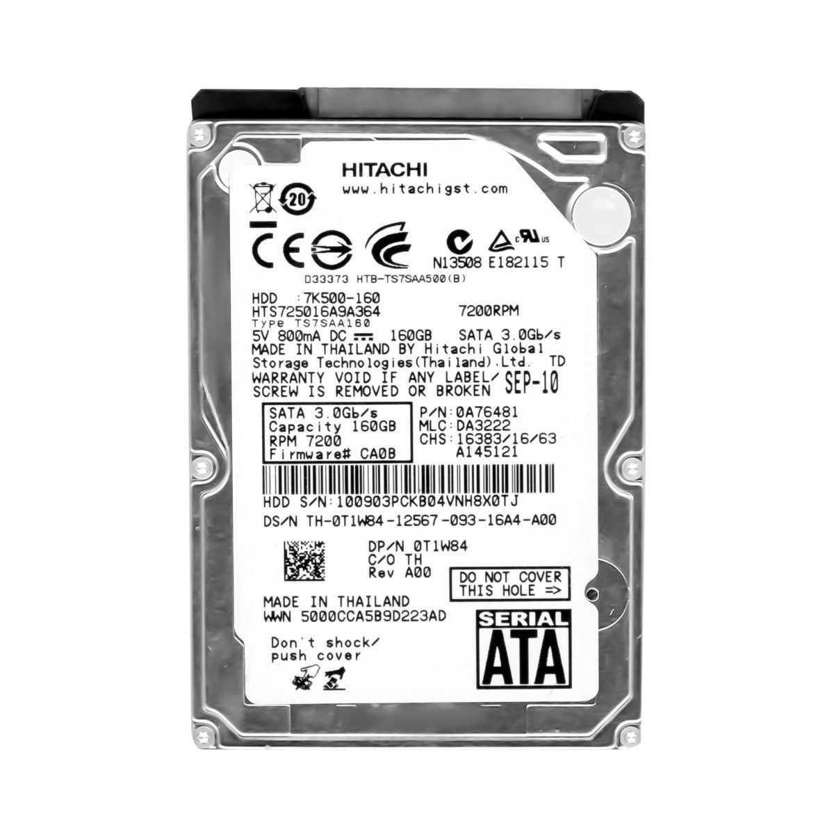 3年保証】HITACHI TravelStar 7K500 160GB 7.2K 16MB SATA II 2.5