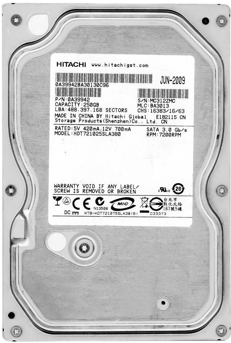 3年保証 Hitachi Deskstar 7 K 1000.B 250 GB 7200 RPM 8 MB SATA II