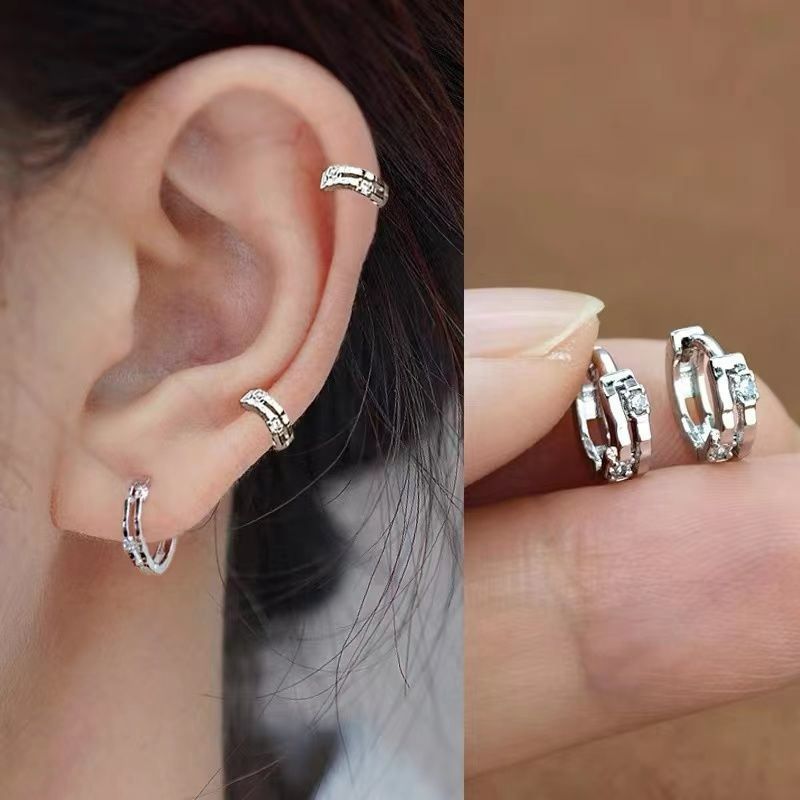 【フープピアス 軟骨ピアス 選べる3サイズ】ワンタッチ ミニピアス 2連 ストーン付き シルバー 6mm/8mm/10mm 両耳セット ヘリックス ロブ thumbnail 7