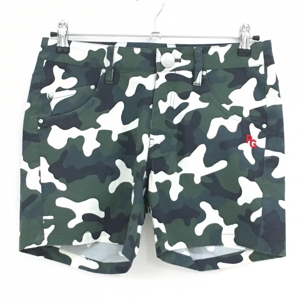 パーリーゲイツ ショートパンツ カーキ×白 カモフラ 迷彩 ニコちゃん スマイル レディース 1(M) ゴルフウェア PEARLY GATES