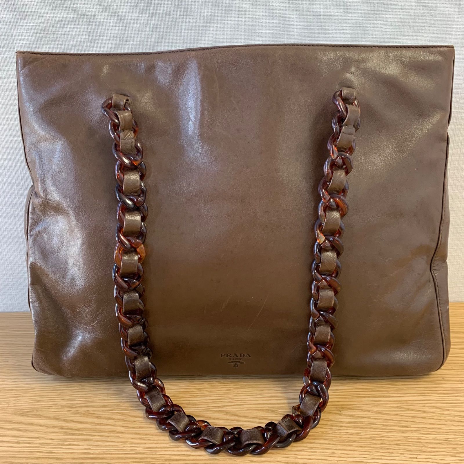 PRADA プラダ レザー ショルダーバッグ べっ甲 チェーン