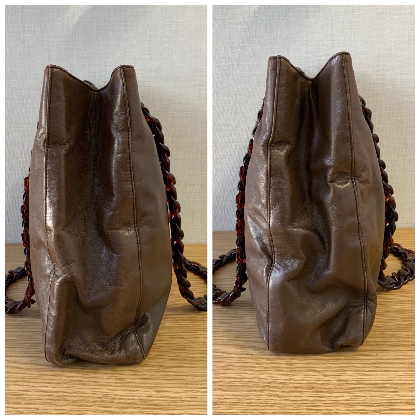  PRADA プラダ レザー ショルダーバッグ べっ甲 チェーン ショルダーバッグ ショルダーバッグ