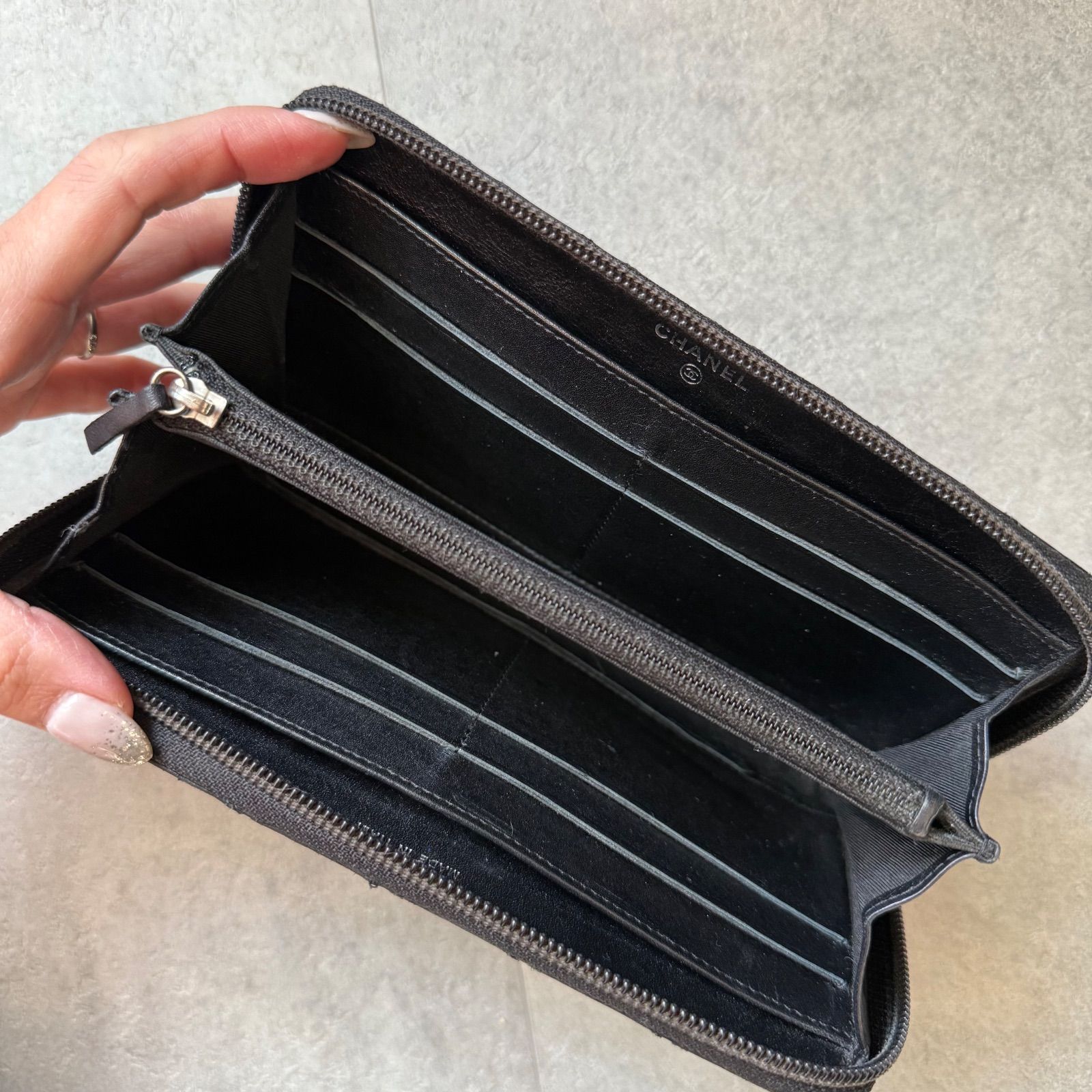 希少 CHANEL ビコローレ ココマーク ラウンドファスナー長財布 レザー