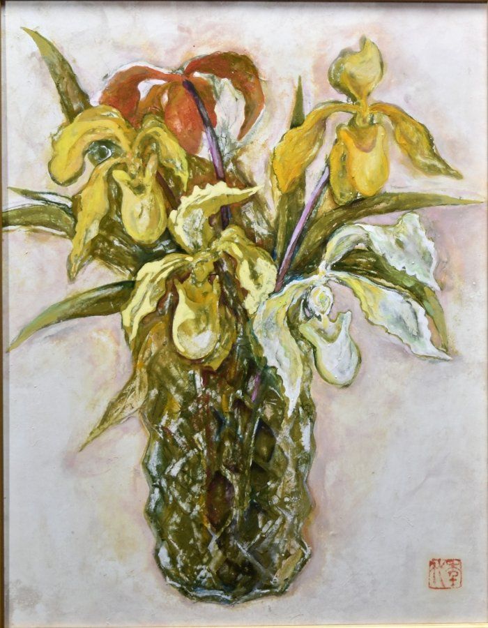 蔵C 8964 b 杉村年代 蘭花 ６号 日本画家 共シール 日展審査員