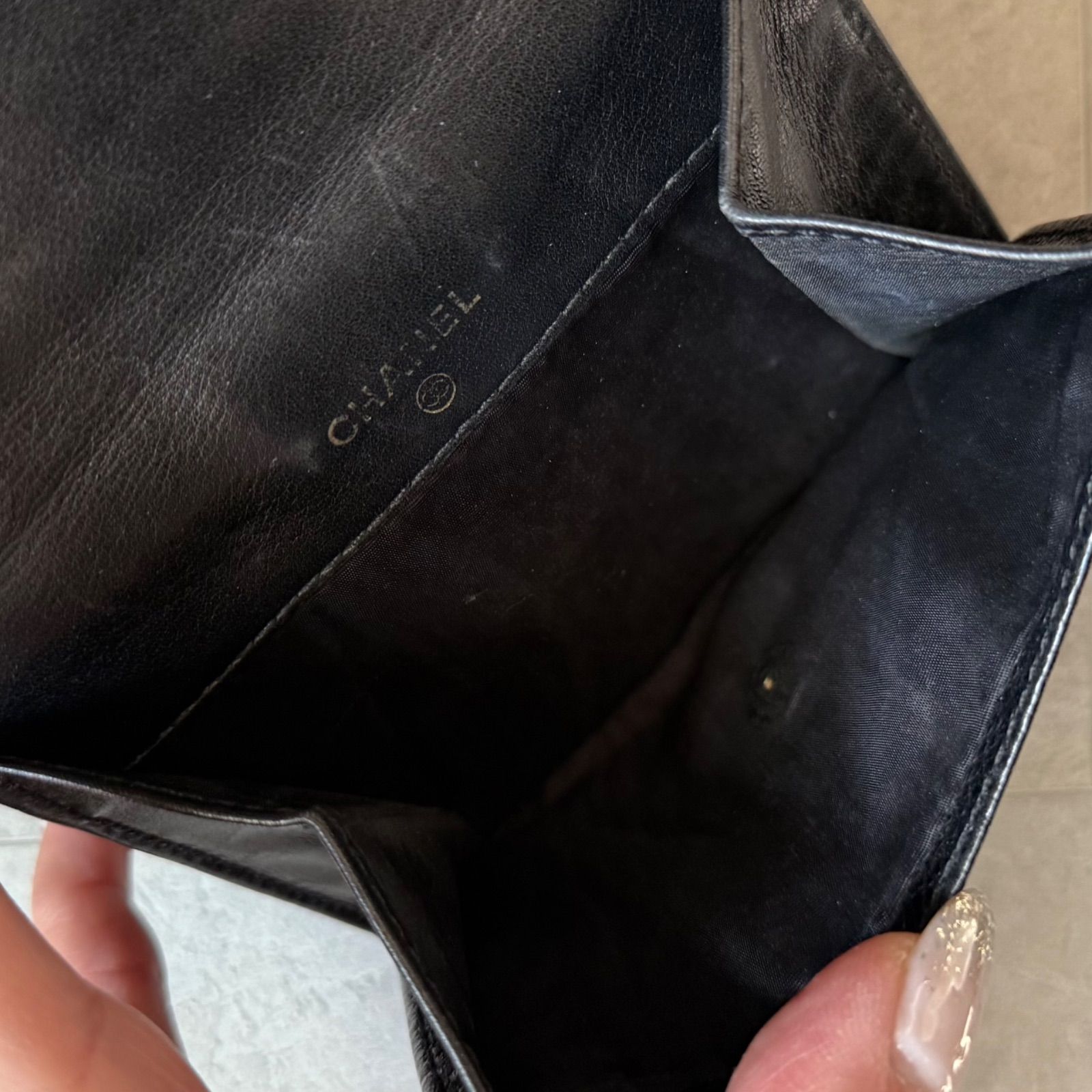 美品 CHANEL シャネル キャビアスキン ココマーク wホック 二つ折り