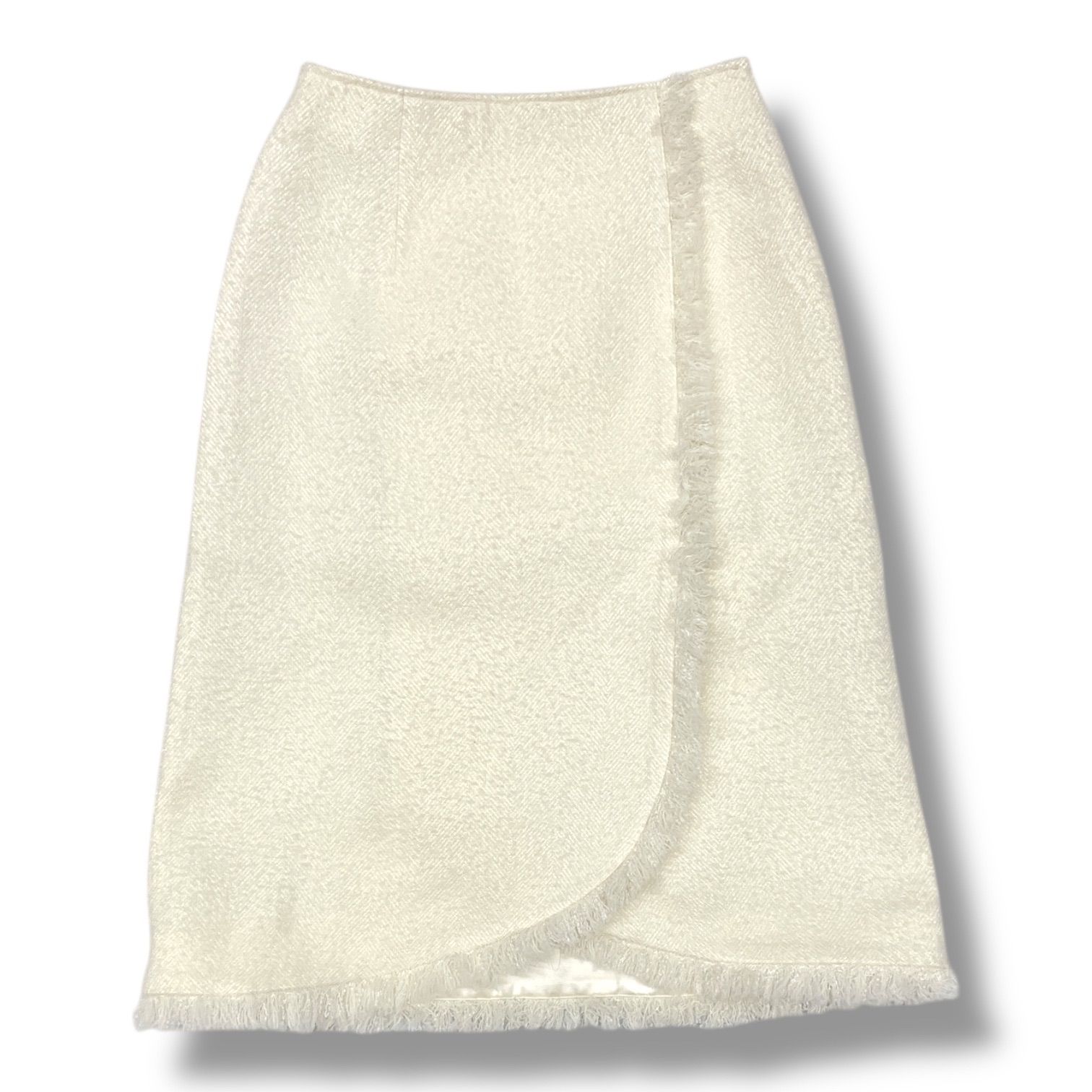 BORDERS at BALCONY ボーダーズアットバルコニー ツイードラウンドスカート フリンジ オケージョン 卒園式 卒業式 BD 2421 3 H 20 白 ホワイト レディース 冬 ゴーゴー古着マルイファミリー 22 No 347