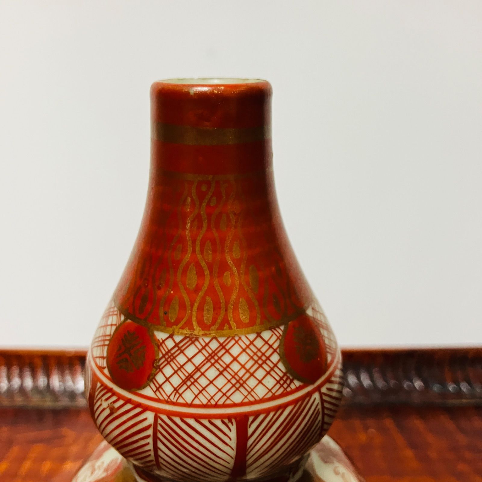 明治ごろ 九谷焼 赤絵金彩人物図 人物文の瓢型徳利 花入などにも|雑貨