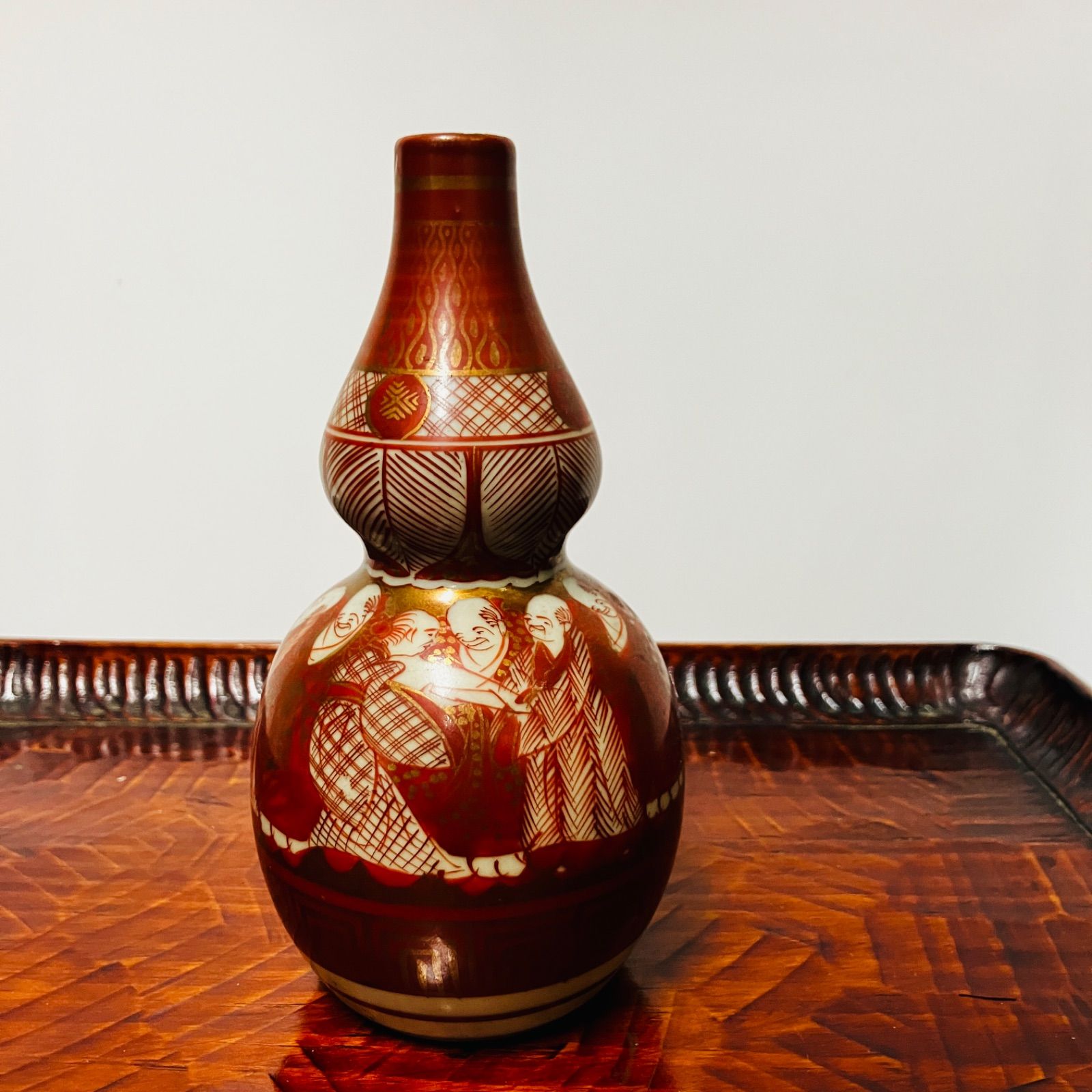 明治ごろ 九谷焼 赤絵金彩人物図 人物文の瓢型徳利 花入などにも|雑貨