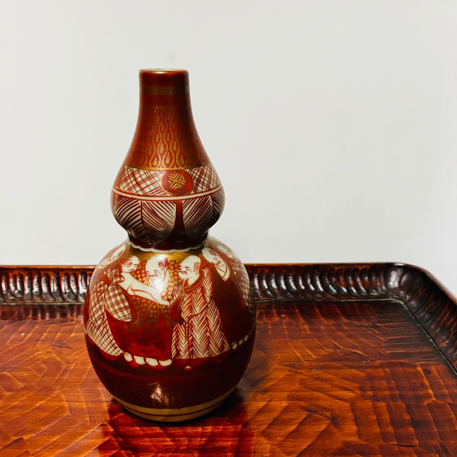 明治ごろ 九谷焼 赤絵金彩人物図 人物文の瓢型徳利 花入などにも|雑貨