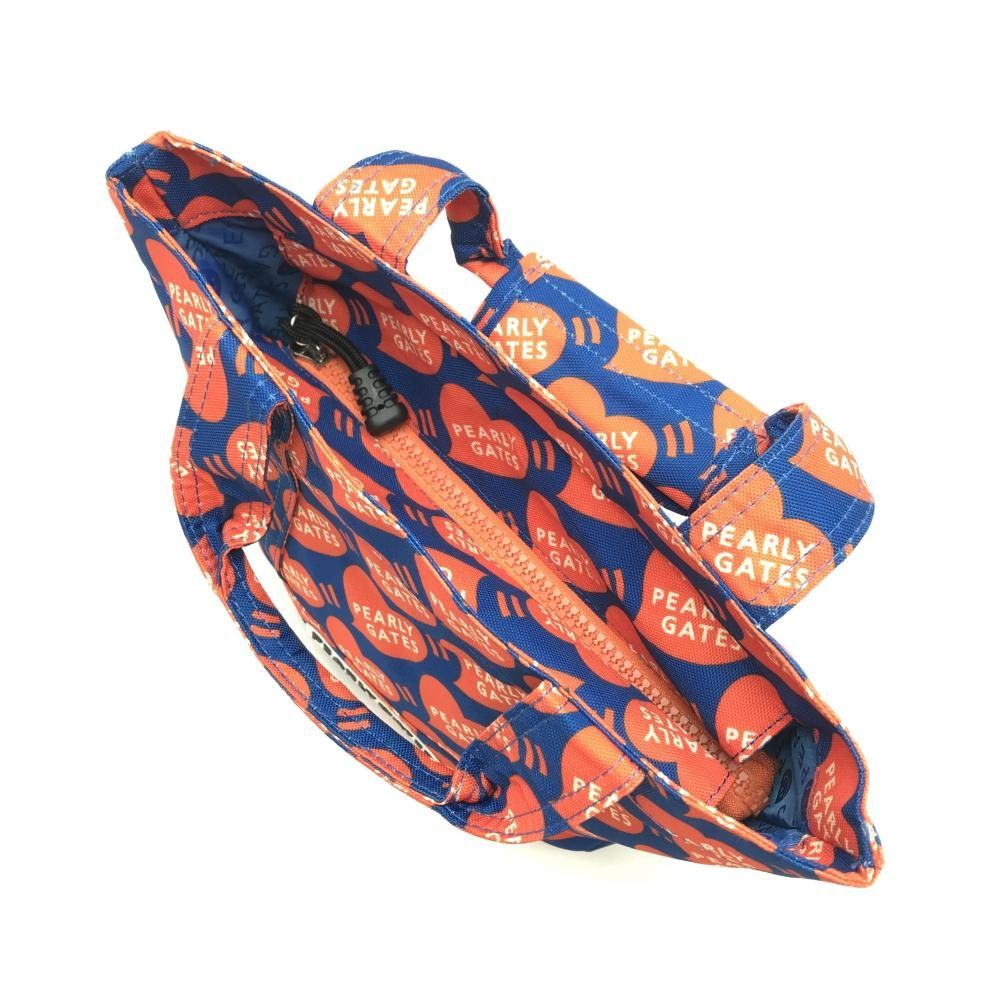 超美品】パーリーゲイツ カートバッグ ブルー×オレンジ ハート柄