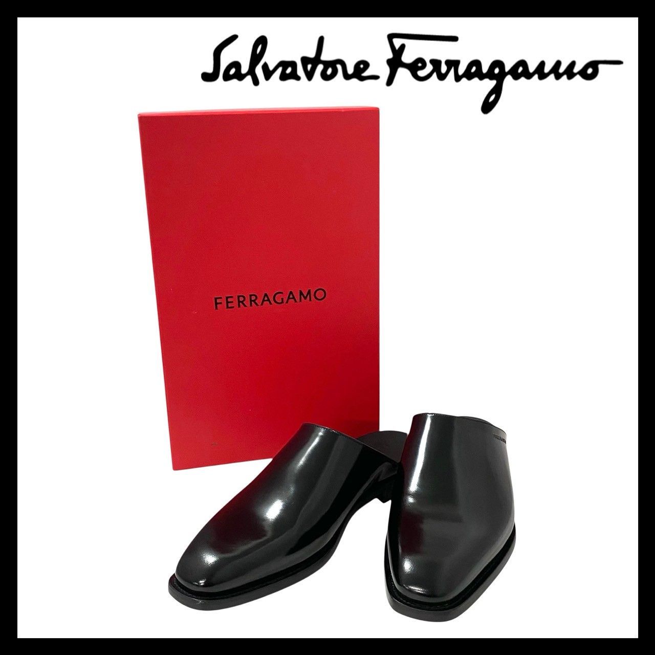 M Ferragamo ミュール レザー エンボスロゴ 8 1 2 EEE 約26 5 cm スリッポン サンダル 靴 メンズ Salvatore サルヴァトーレフェラガモ