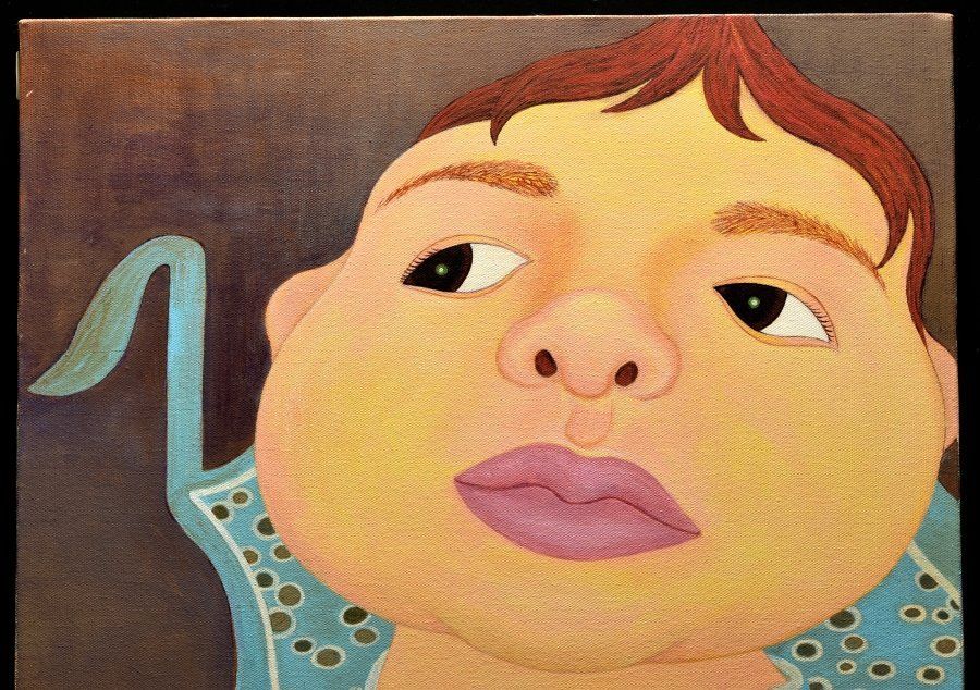 蔵C 9522 a 宇田見飛天 油彩 音符と洋梨坊や １０号