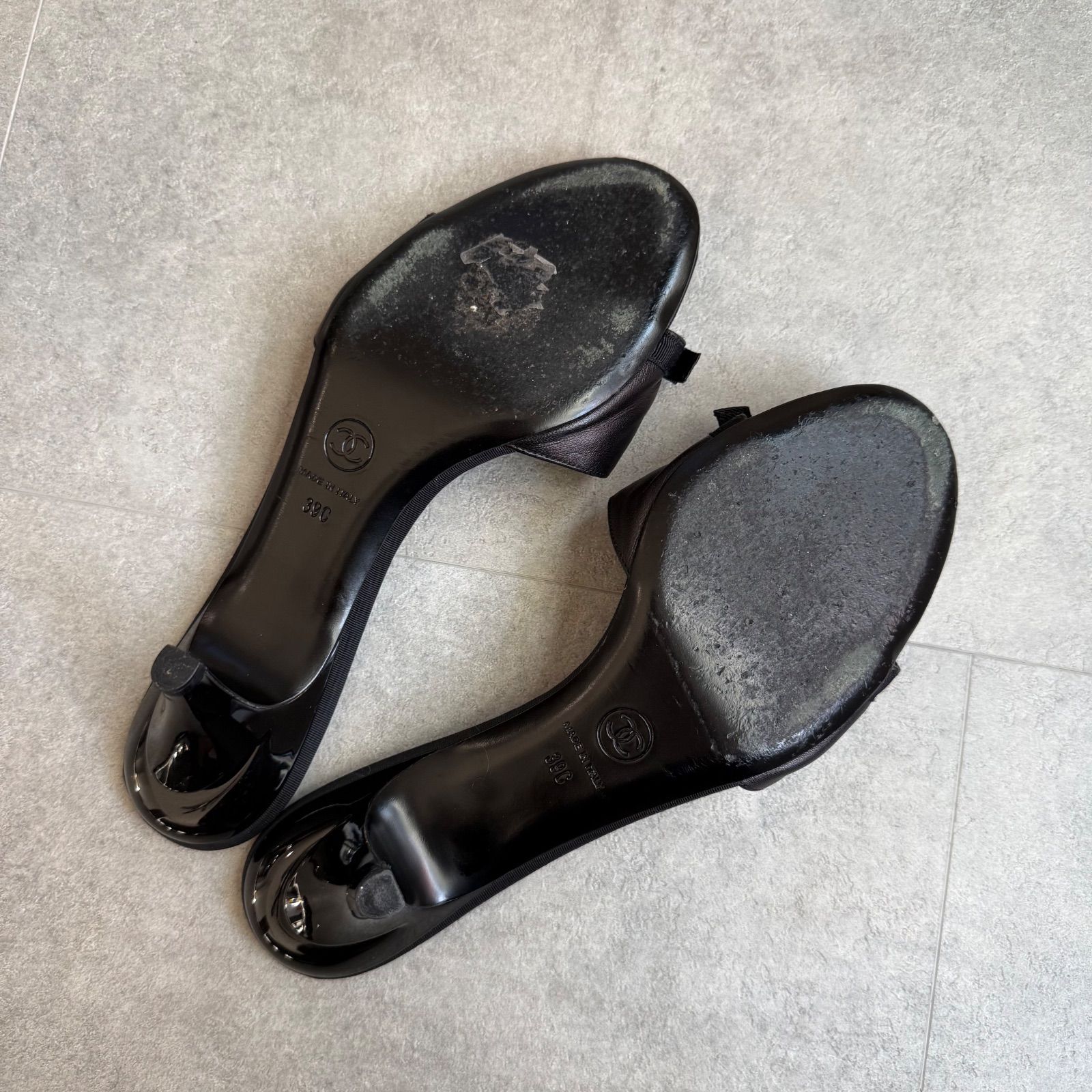 美品 CHANEL シャネル ココマーク リボン ミュール サンダル レザー