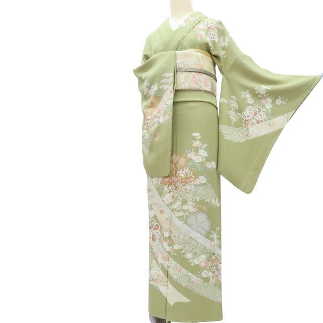 百華❀Y4207◇金駒刺繡 手縫い仕立て 正絹 松 梅 牡丹 橘 桜 宝尽くし