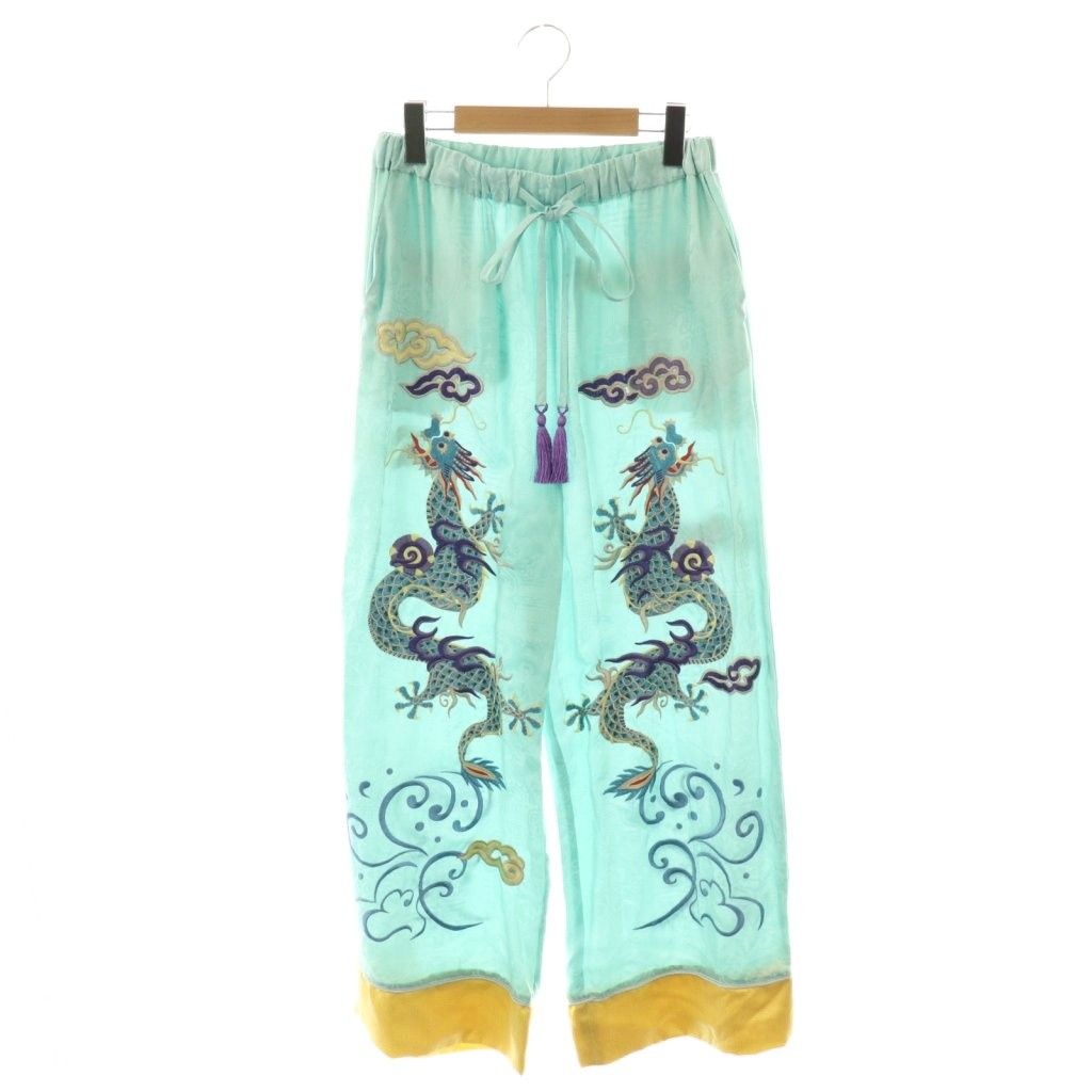 ケイタマルヤマ KEITA ドラゴン刺繍シルクパンツ ワイド 2 ライトグリーン HK OS SH