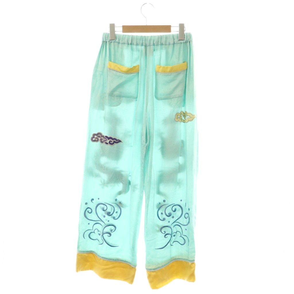 ケイタマルヤマ KEITA ドラゴン刺繍シルクパンツ ワイド 2 ライトグリーン HK OS SH