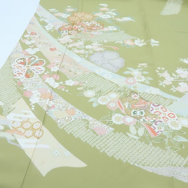 百華❀Y4207◇金駒刺繡 手縫い仕立て 正絹 松 梅 牡丹 橘 桜 宝尽くし