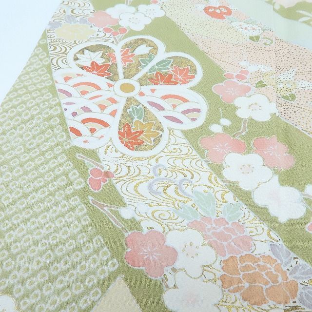百華❀Y4207◇金駒刺繡 手縫い仕立て 正絹 松 梅 牡丹 橘 桜 宝尽くし