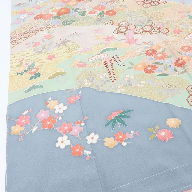 m2092＊新品 正絹 仕付け糸付き 金駒刺繍 椿 梅 橘 手縫い仕立て 訪問着 百華❀Y4208◇美品未着用 正絹 仕付け糸付 手縫い仕立て 松竹梅 菊 橘