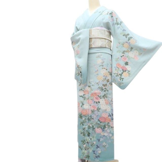 百華❀Y4216◇作家物落款 手描き友禅 手縫い仕立て 正絹 菊 訪問着