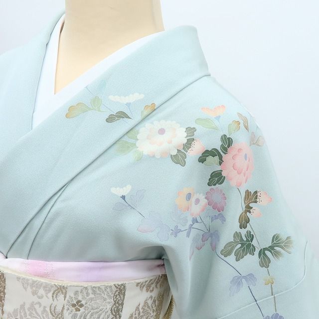 百華❀Y4216◇作家物落款 手描き友禅 手縫い仕立て 正絹 菊 訪問着