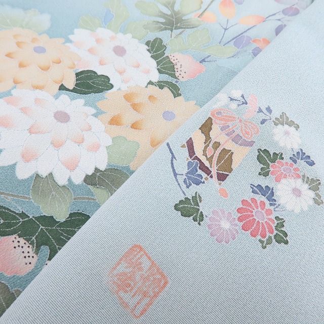 百華❀Y4216◇作家物落款 手描き友禅 手縫い仕立て 正絹 菊 訪問着