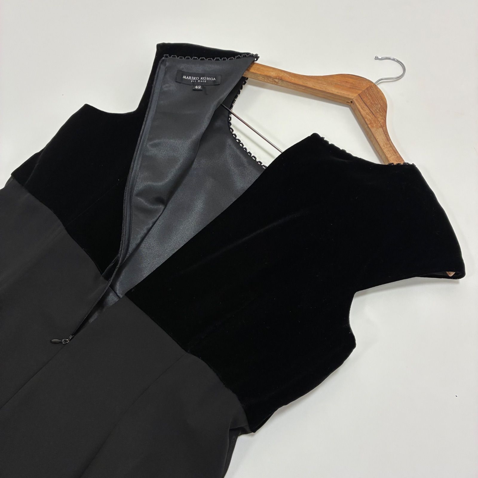 MARIKO KOHGA ジャケット40PETIT CARINAワンピース42号 MARIKO KOHGA マリココウガ☆ベロア×シフォン ロングワンピース 42