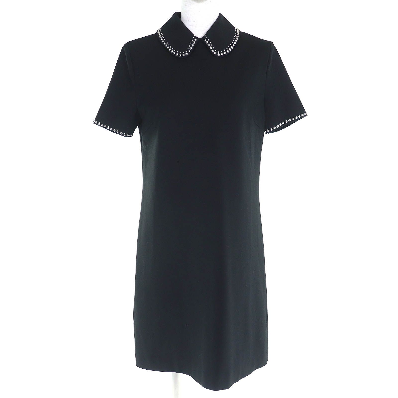 MIUMIU ミュウミュウ MF 4440 スタッズ装飾 ピーターパン 半袖 ワンピース ミニ丈 ブラック シルバー金具 34 イタリア製 レディース