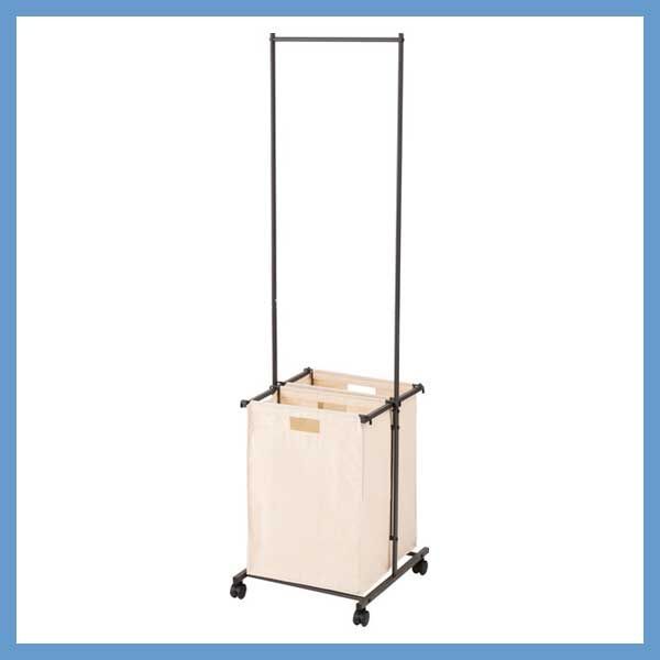 ランドリーハンガーラック 取り出し なバスケット 付き W 40 D 46 5 H 157 cm キャスター付き No 63 ダークグレー